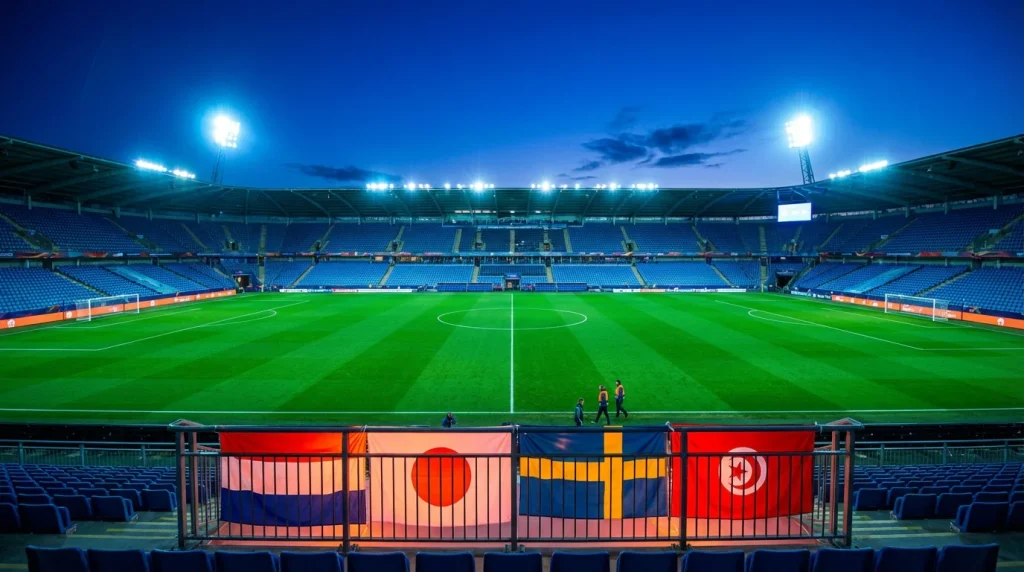 World Cup 2026 Group F preview with Netherlands, Japan, Sweden and Tunisia national flags