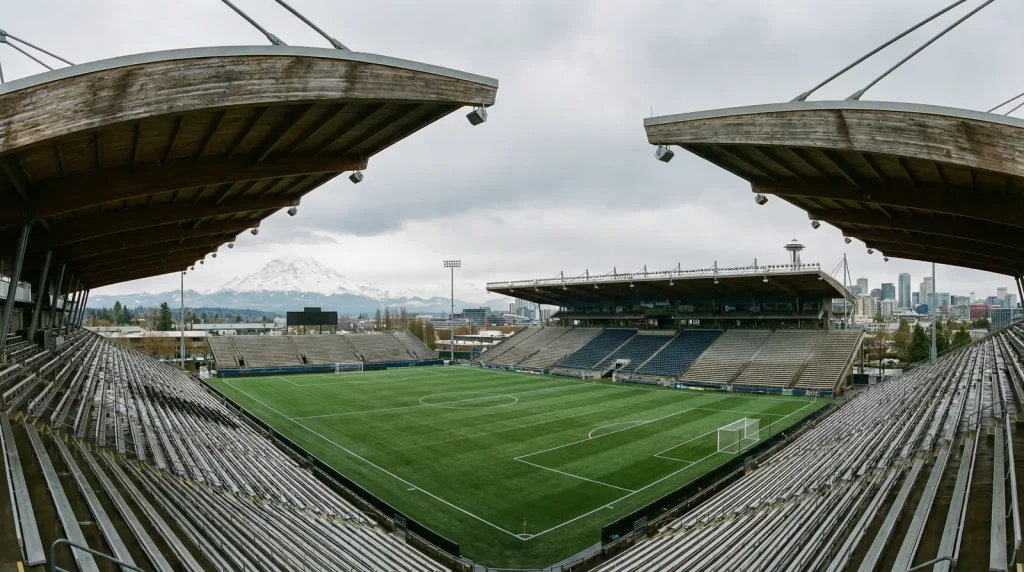 Lumen Field in Seattle with Mount Rainier visible in the background before World Cup 2026