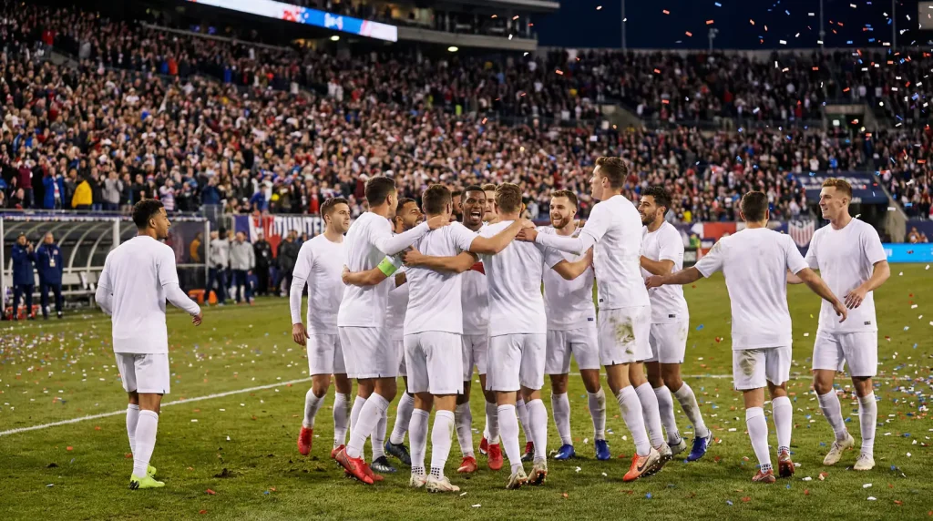 United States men's national team players celebrating during a World Cup 2026 preparation match
